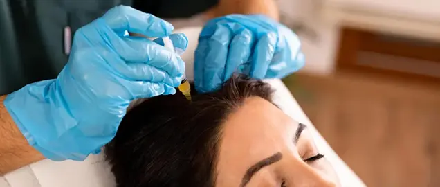 performing scalp treatment with gloves for hair care